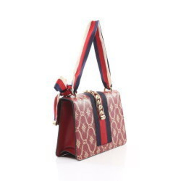 Gucci Sylvie Sherry GG Leather Shoulder Bag Red Multicolor - Picture 2 of 7